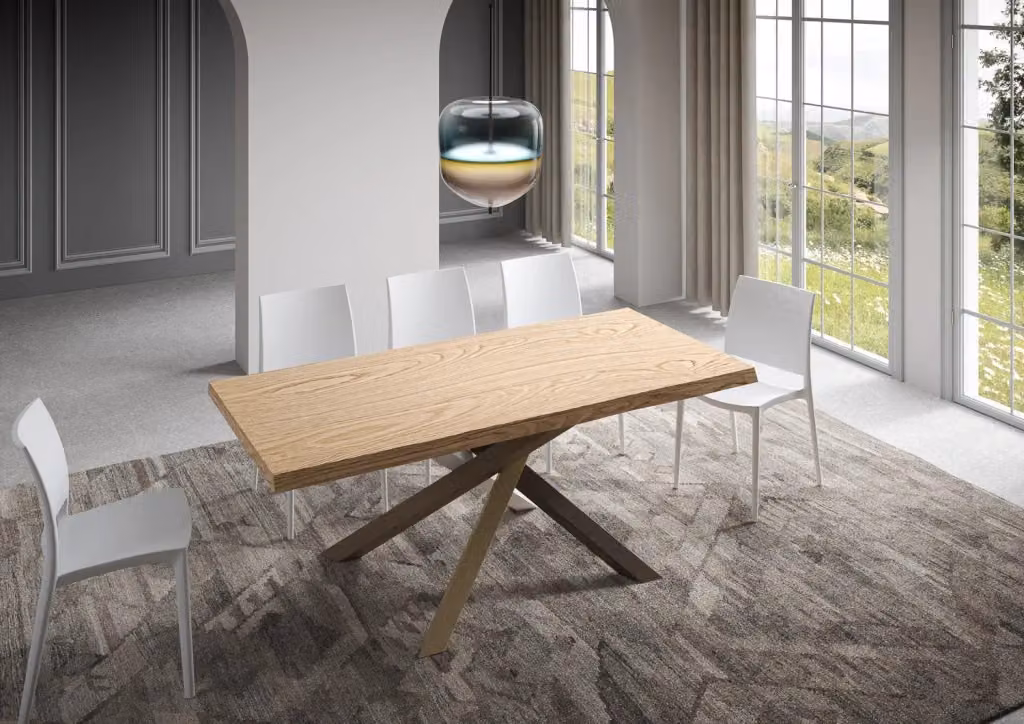 Tavolo fisso moderno Bs Com in rovere scortecciato color marrone L: 200 cm, P: 90 cm, H: 75 cm – 2