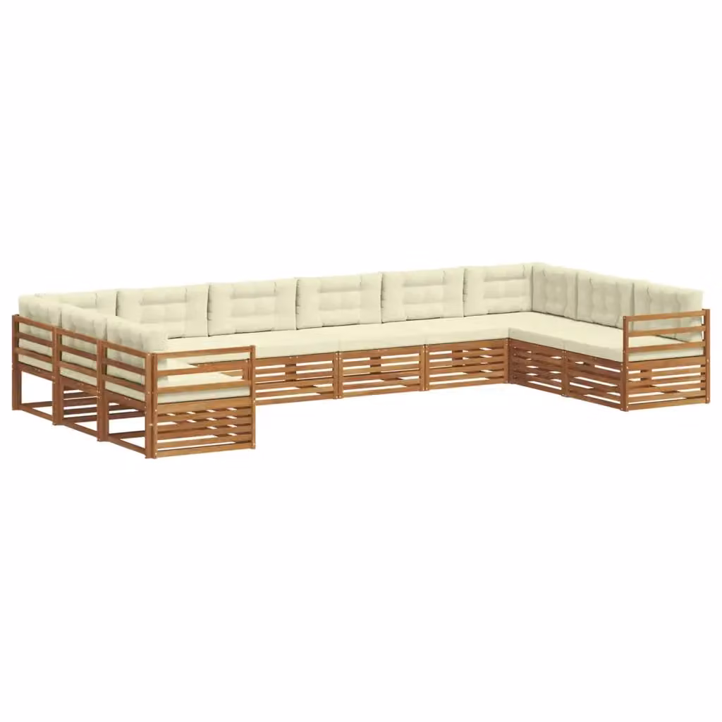 Set di divani da giardino a L con cuscini vidaXL in legno di acacia massello, colore beige e bianco – 2