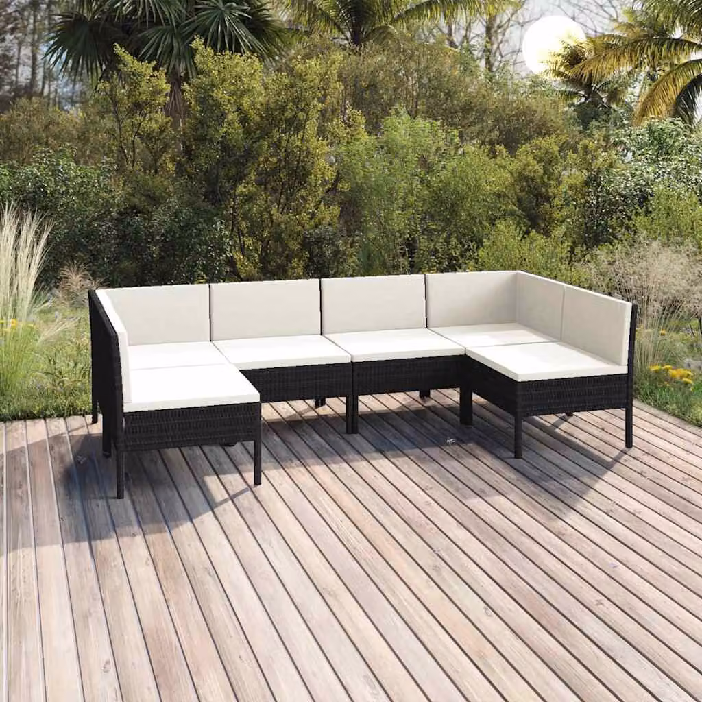 Set di divani da giardino vidaXL a forma di L composto da 6 pezzi con cuscini imbottiti e struttura in metallo nero e bianco