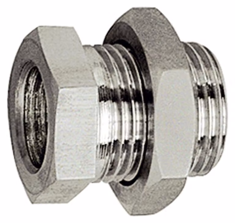 Raccordo a paratia Riegler, G 1/2 a., G 3/8 i., acciaio inox 1.4571