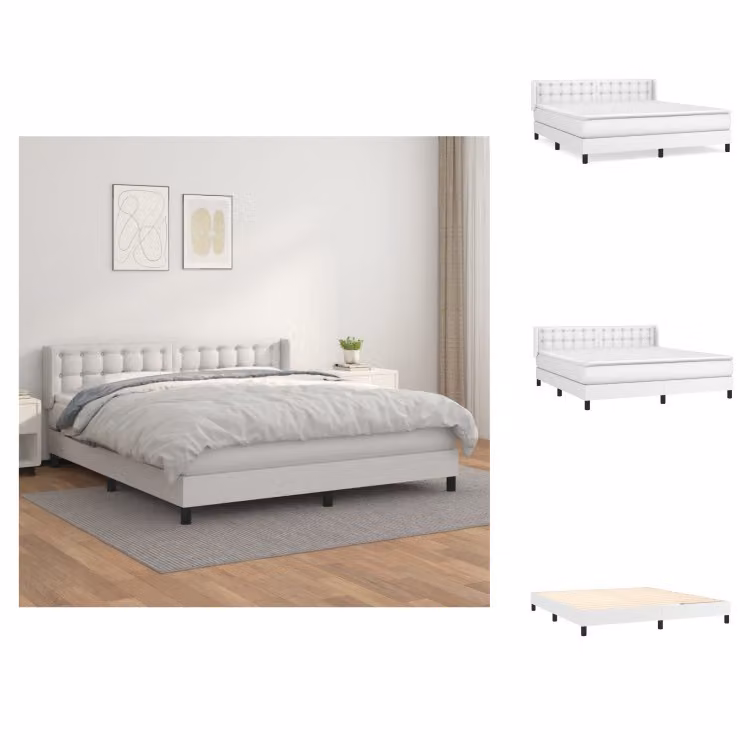 vidaXL Letto a molle con materasso bianco 160x200 cm in Pelle finta - Letti & strutture letto