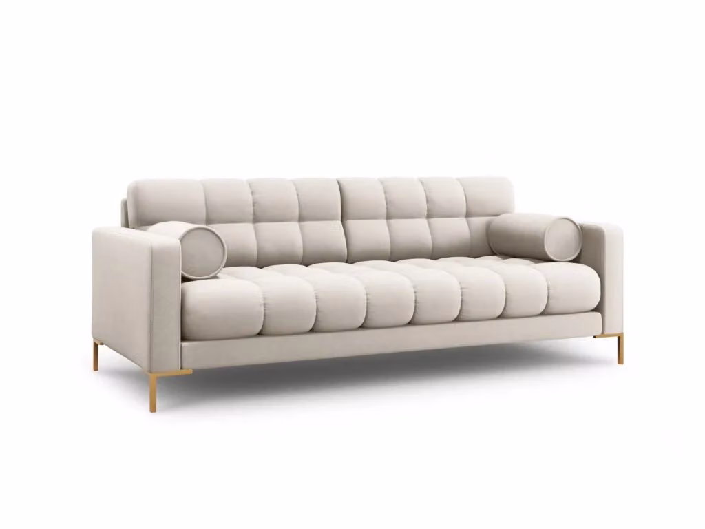Divano 4 posti Bali Cosmopolitan Design in tessuto strutturato beige e oro con cuscini inclusi L: 217 cm, P: 75 cm, H: 92 cm – 2