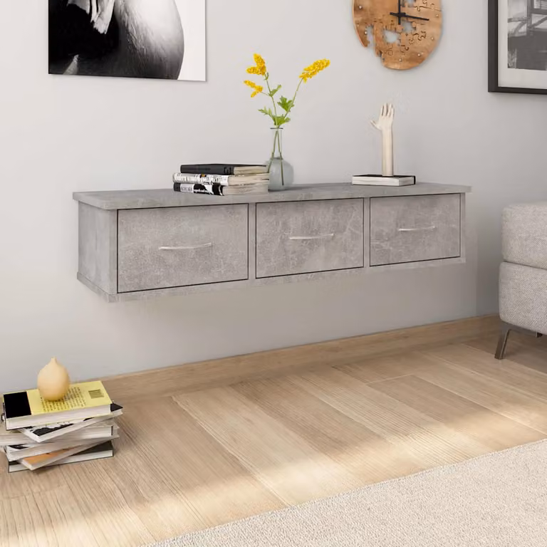 Scaffale con cassetti da parete vidaXL Grigio Cemento L 88 cm, P 26 cm, H 18,5 cm
