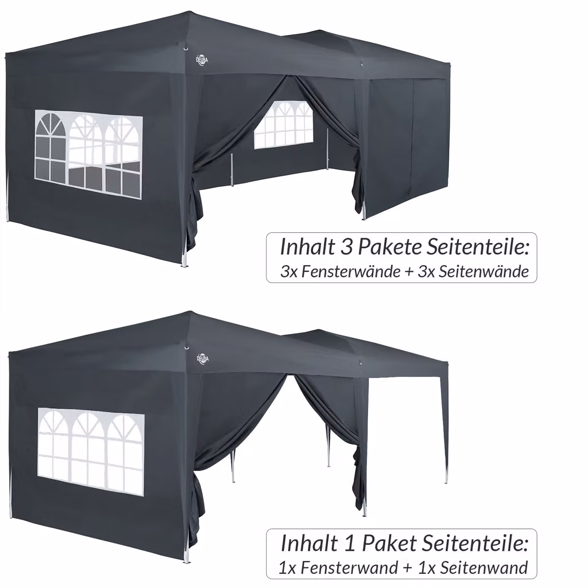 Set di 2 pareti laterali pieghevoli per padiglione Deuba® in poliestere, colore antracite, L: 300 cm, H: 200 cm – 3