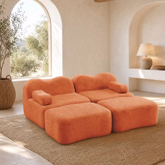 Divano modulare 192.0x167.0x70.0 cm configurabile in velluto arancione