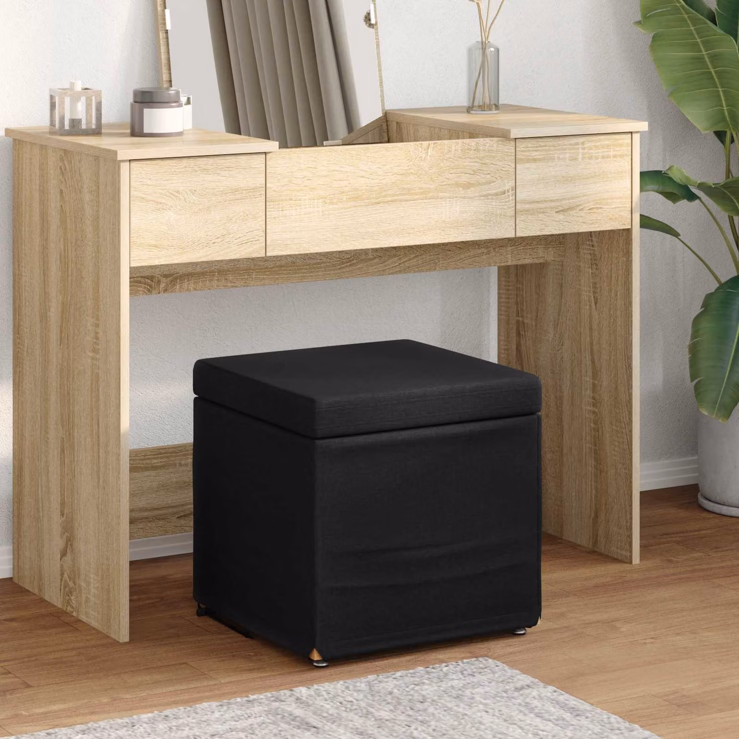 Pouf vidaXL Nero in Tessuto e Legno con Design Minimalista L/P/H: 41 x 41 x 40 cm
