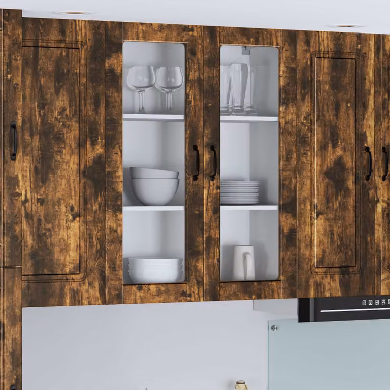 Mobile da parete LUCCA vidaXL in legno e vetro Rovere Fumo L: 80 cm, P: 31 cm, H: 100 cm