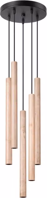 Lampadario rotondo sospeso VELINO Pure Lume con 5 luci G9 in nero e legno – 1