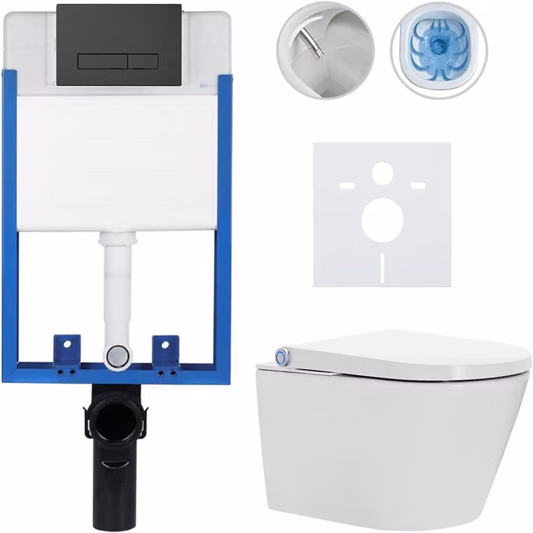 Set completo per WC Profi/Cronus Standard - bianco lucido - pulsante per WC modello Slim/nero opaco - da incasso - 59,3x38,4 cm