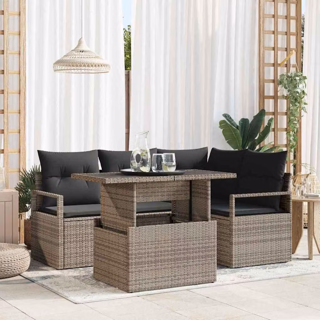 Maison Exclusive - Set da giardino composto da 5 pezzi, divano, colore grigio, materiale: rattan sintetico