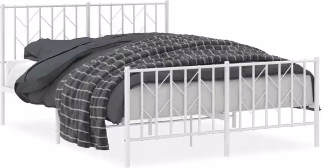 Letto matrimoniale con testiera e pediera in metallo bianco L/P/H: 140 x 190 x 90 cm
