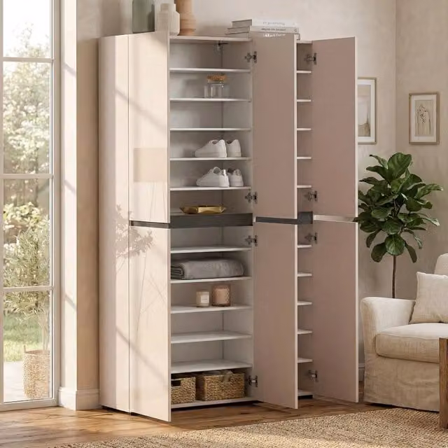 Sotto, Armadio Multiuso Grande 20 Ripiani Made in Italy, 120x200h cm Beige