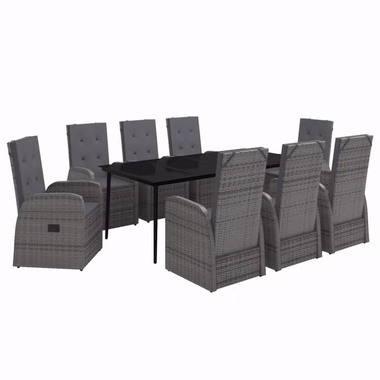 Set da Pranzo da Giardino 9 pz con Cuscini Grigio