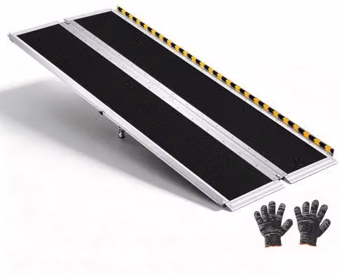 Rampa pieghevole per sedie a rotelle VEVOR in alluminio argento, lunghezza 183 cm, superficie antiscivolo e portata massima 363 kg