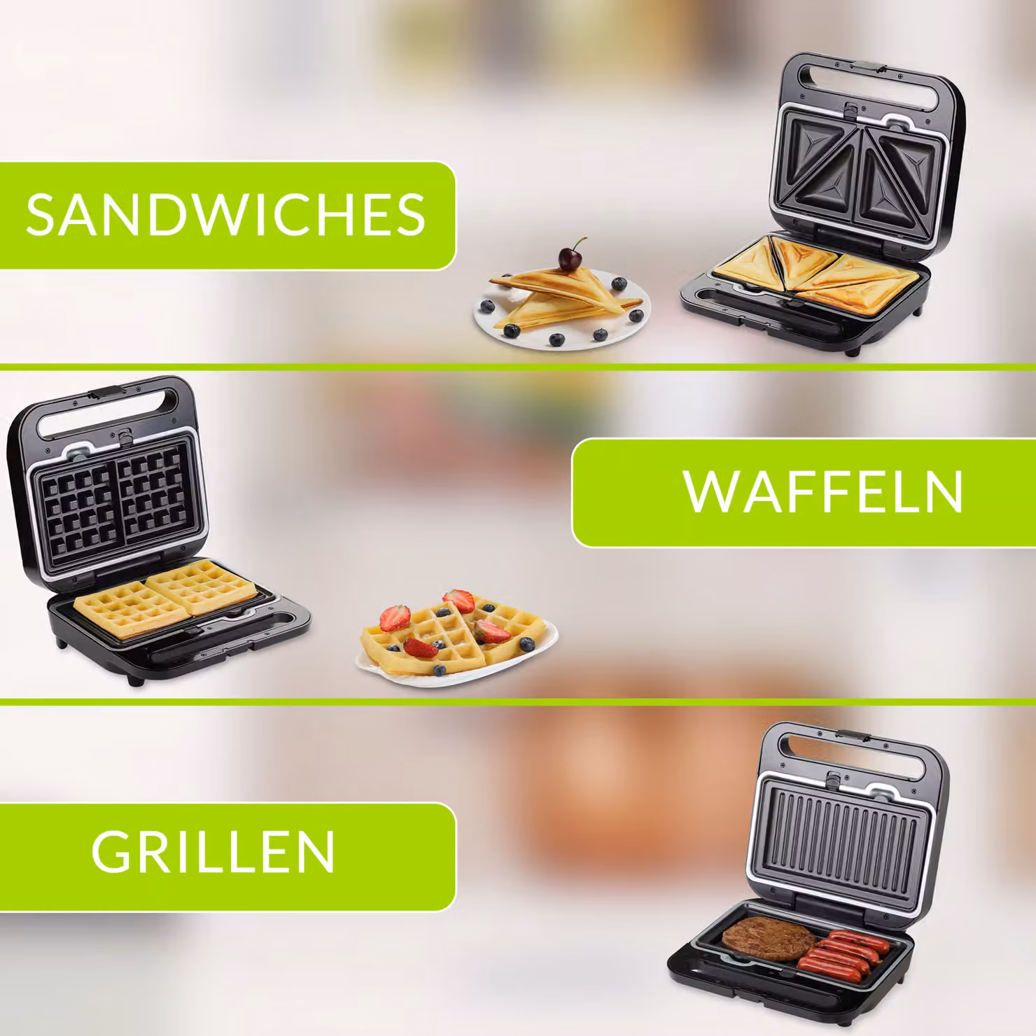 Grill a contatto 3 in 1 Monzana da 1000 W, nero e argento con protezione da surriscaldamento – 3