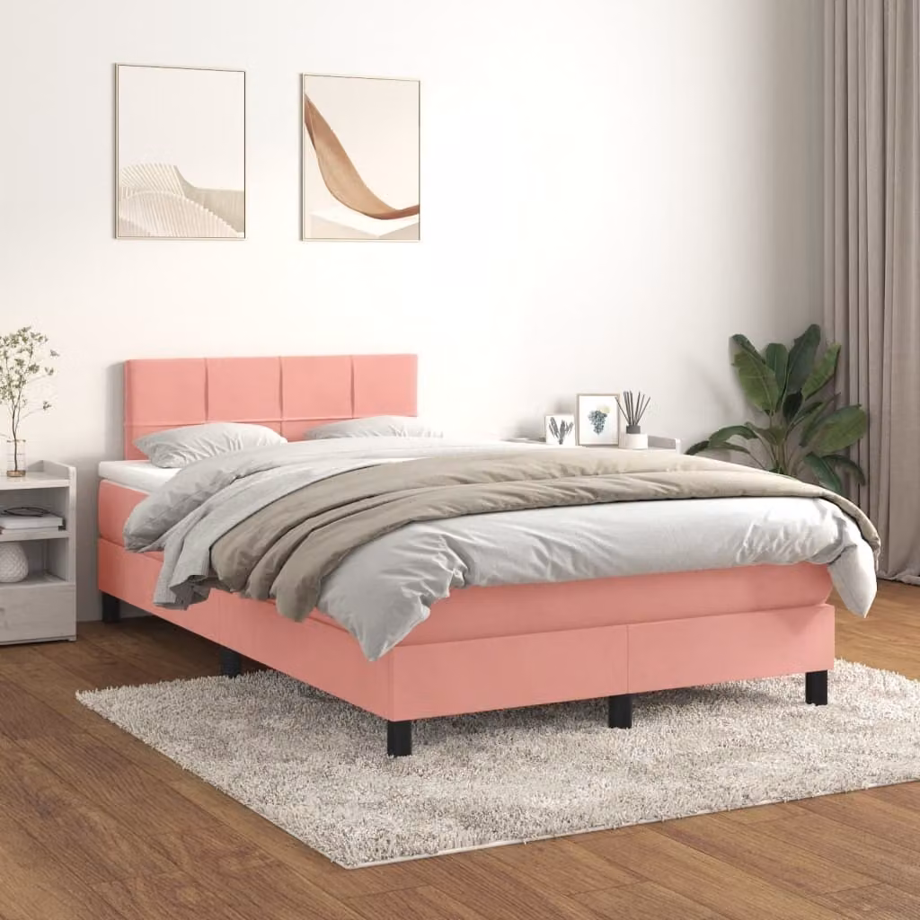 The Living Store Letto a molle con materasso Rosa 120x200 cm Velluto