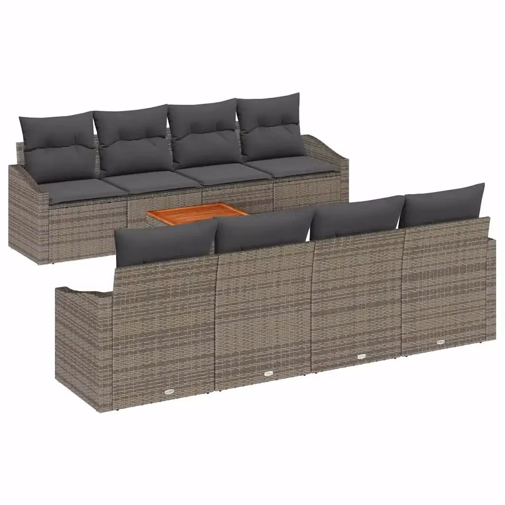 Set Divano da Giardino vidaXL 9 Pezzi Grigio con Poltrone, Divani e Tavolino in Polyrattan e Acciaio – 2