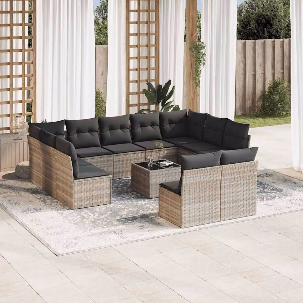 vidaXL Set Divano da Giardino a L con Tavolino da Caffè, 12 Pezzi, Grigio – 1