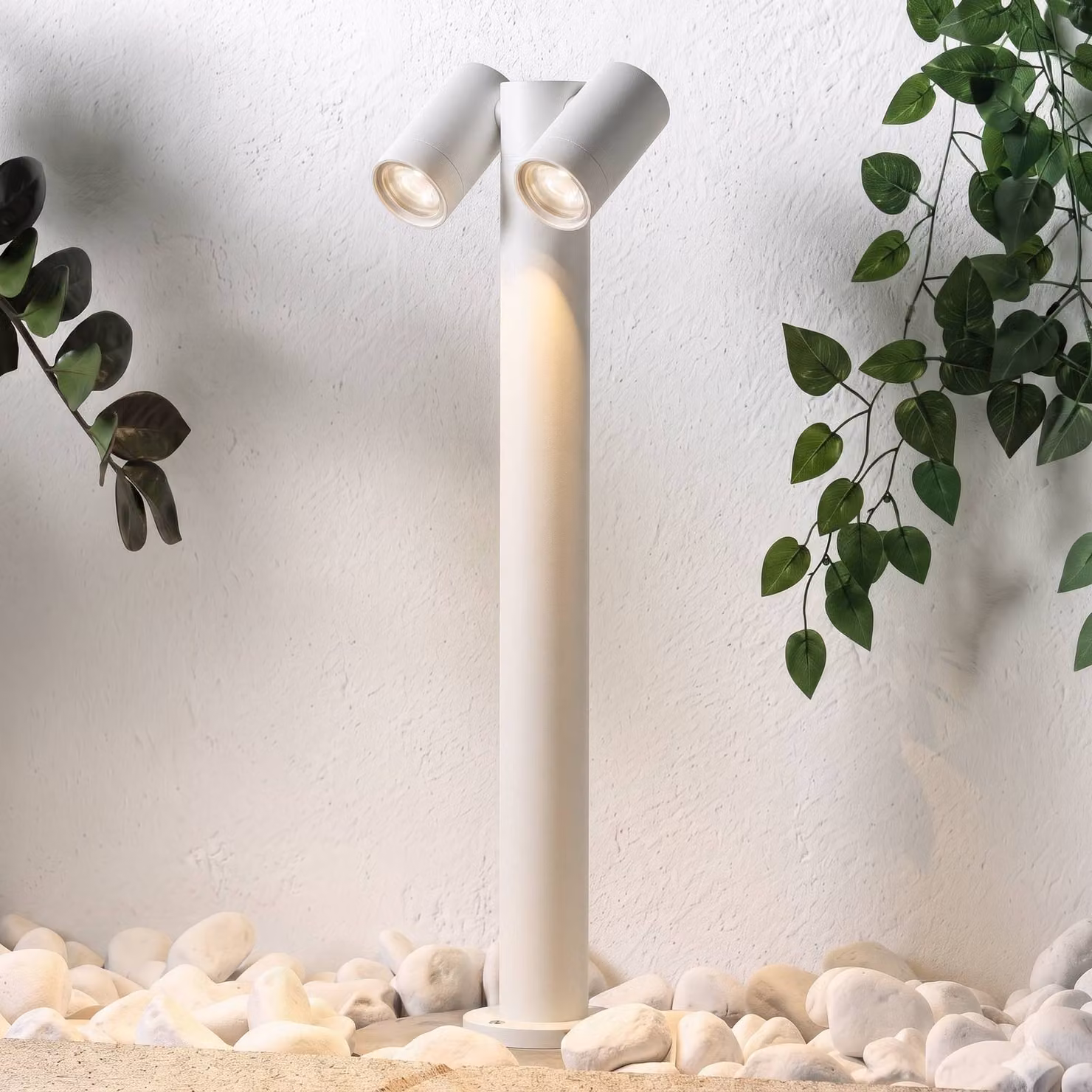 Lampione Tulimar di PRIOS, a 2 luci, 60 cm, bianca, IP65 dimmerabile, Bianco / Opale, Alluminio, Moderno