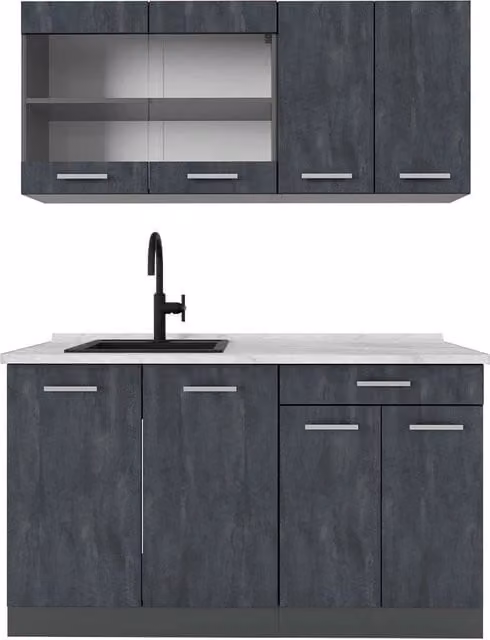 Cucina monoblocco R-Line Calce nera/Antracite 140 cm PL Marmo Vicco