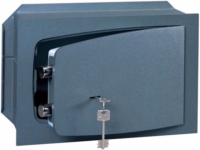 Cassaforte meccanica a muro Cisa Serie 8A in acciaio grigio con serratura a doppia mappa L: 31 cm, P: 19 cm, H: 19,5 cm – 1
