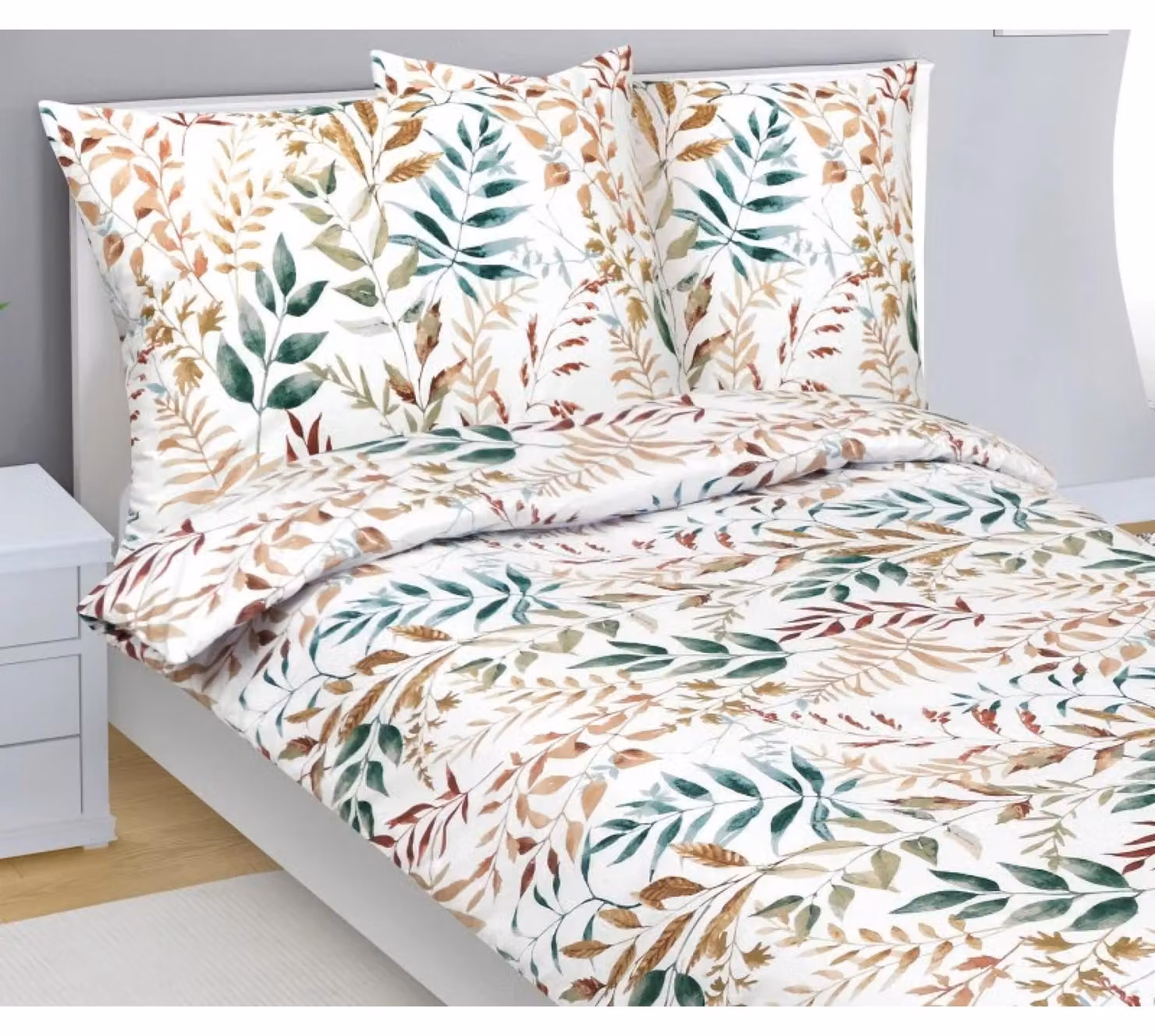 Biancheria da letto in cotone - 140x220 cm. 70x90 - beige, verde, bianco