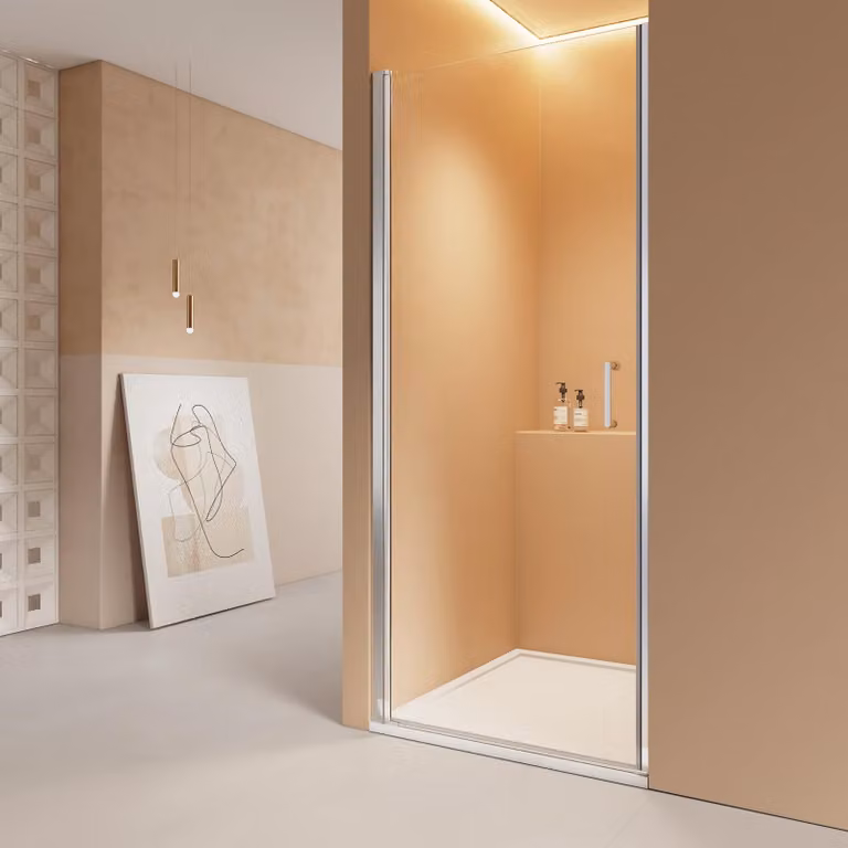 Porta doccia EMKE 80x195 cm nicchia porta battente porta a bilico, vetro di sicurezza Nano ESG da 6 mm su entrambi i lati, altezza 1850 mm, incl. profilo magnetico a parete e funzione di sollevamento/abbassamento