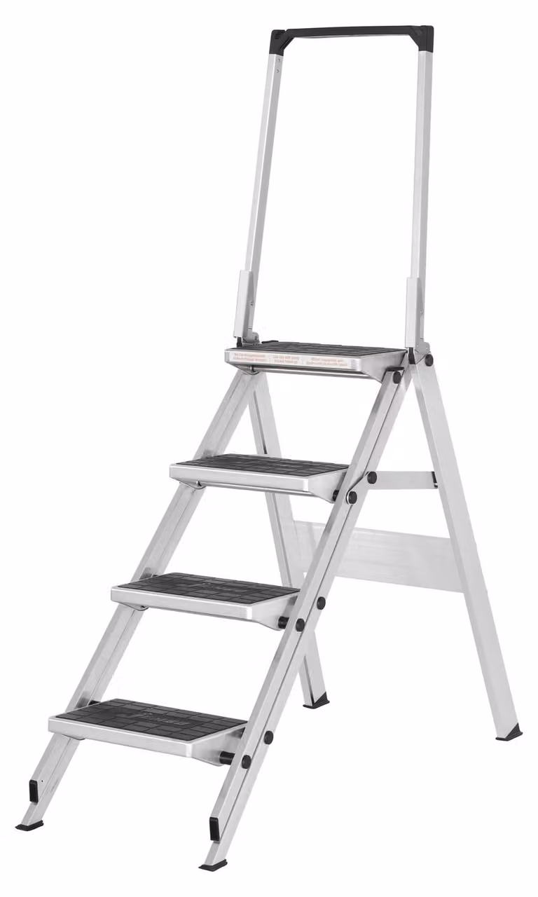 Scala di sicurezza Hymer a 4 gradini con rivestimento in gomma antiscivolo e maniglione