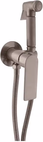 NIL miscelatore bidet a parete in ottone grigio metallo spazzolato con battuta doccetta