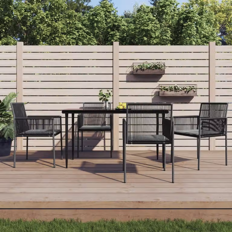 Set di 4 sedie da giardino vidaXL in polyrattan con cuscini neri e grigi, L/P/H: 54 x 60,5 x 83,5 cm