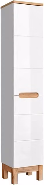 Colonna bagno ERMANO – Rovere chiaro e bianco lucido – 35x187 cm – 1 porta – Da appoggio