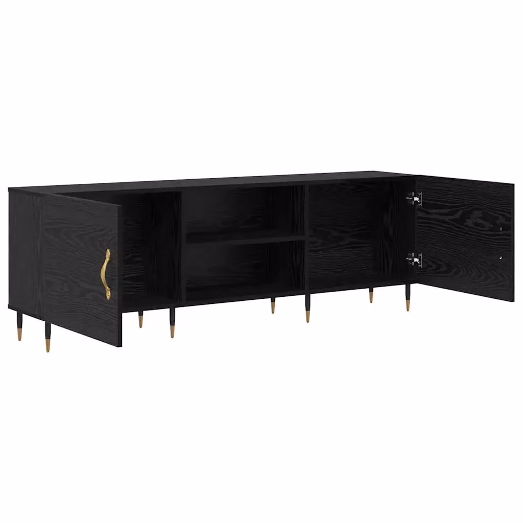 Mobile porta TV moderno HELLOSHOP26 in legno composito di rovere nero con vani contenitori L 150 x P 30 x H 50 cm – 2