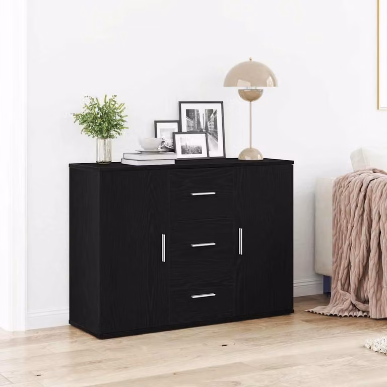 Credenza vidaXL in legno multistrato Rovere Nero, L 91 x P 29,5 x H 65 cm