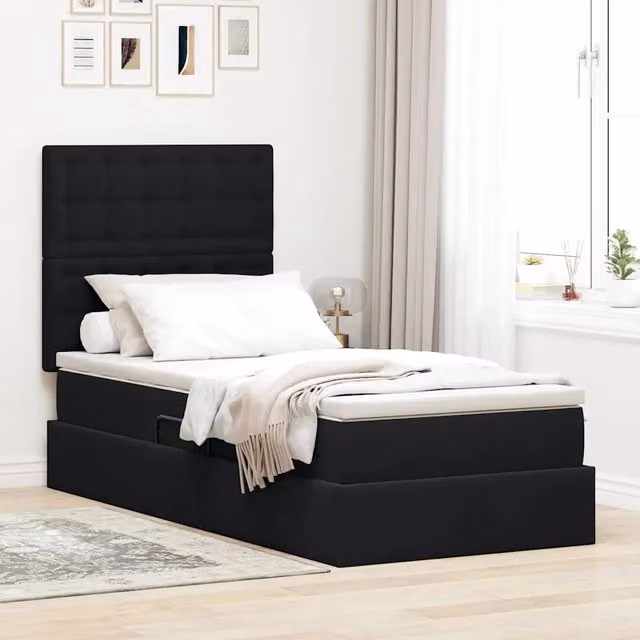 Letto con contenitore vidaXL in velluto nero con base a sollevamento e porta USB, L/P/H: 100 x 200 x 88 cm – 1