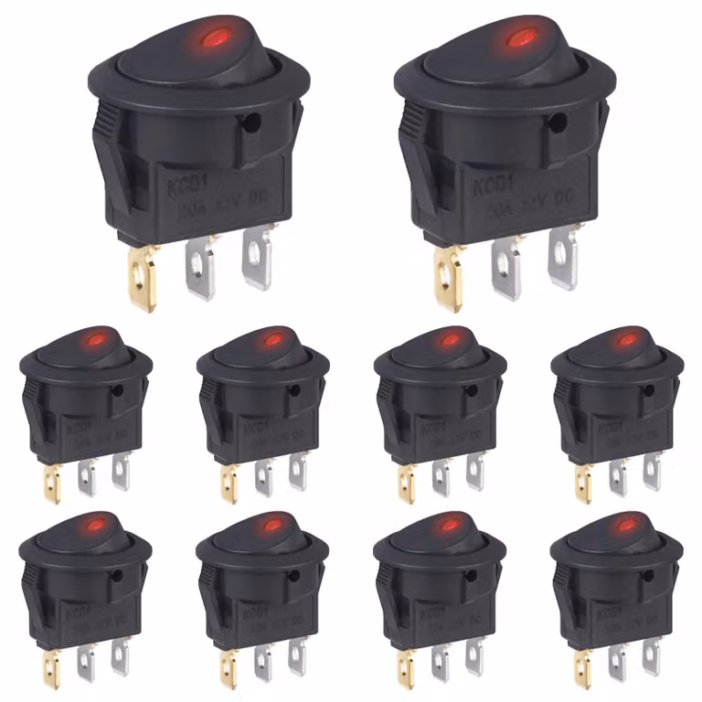 Interruttore a levetta LED da 12V, 20A, rotondo, con 3 pin, confezione da 10 pezzi