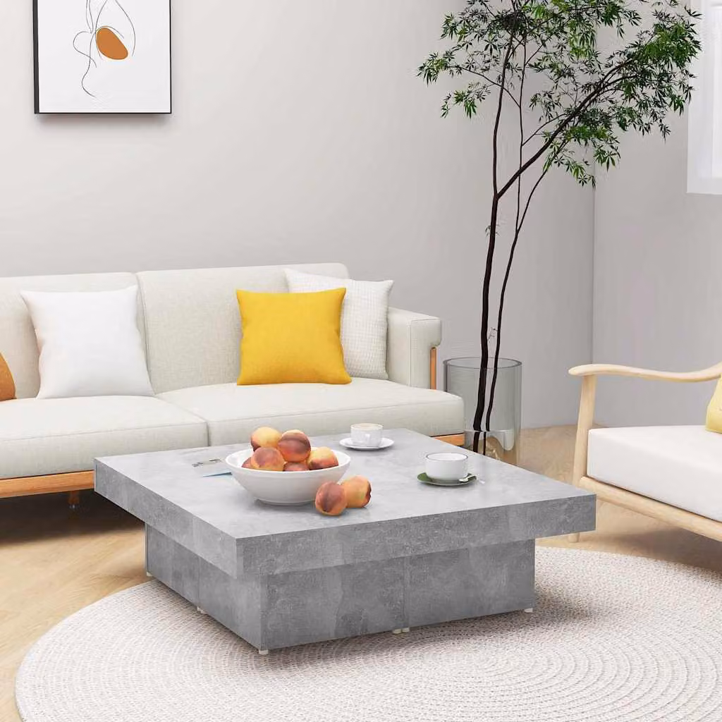 vidaXL Tavolino da Salotto Moderno Grigio in Legno e Composito L/P: 90 x 90 cm, H: 28 cm