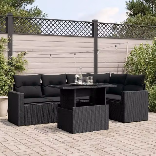 Set Divano da Giardino 6 pz con Cuscini Nero in Polyrattan 3267255