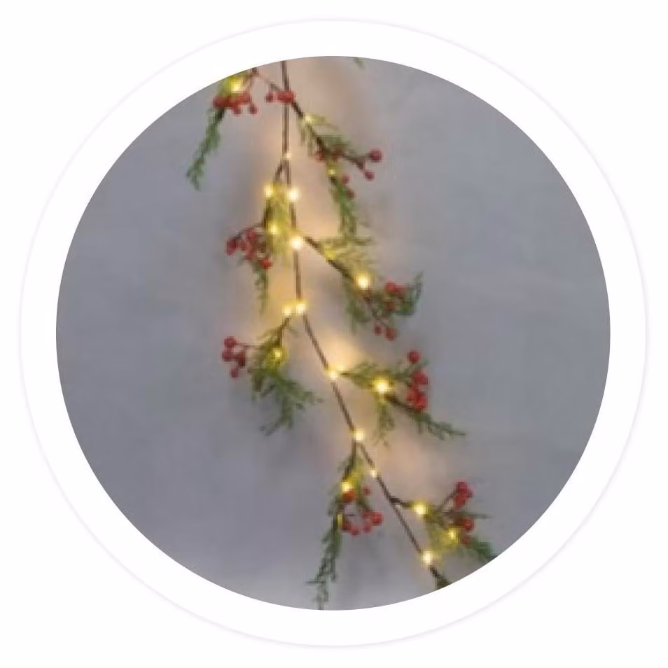 Ghirlanda luminosa a LED con bacche rosse e rami, confezione singola