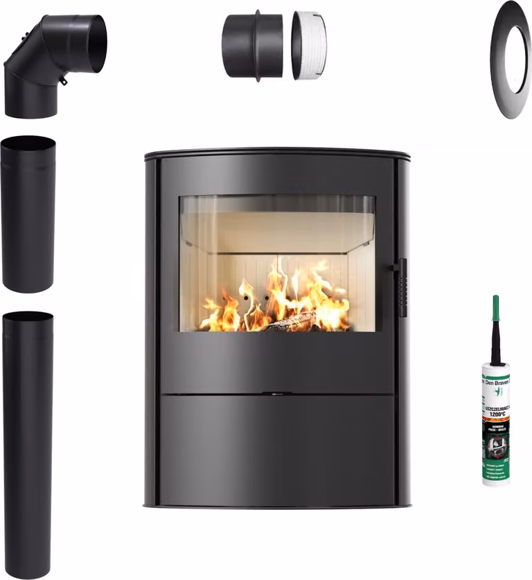 Stufa a legna a libera installazione Koza KRATKI ROLLO 2 8kW fi150 per legna Set