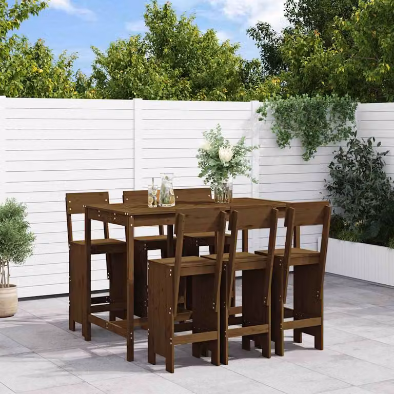 vidaXL Set Bar da Giardino 7 pz in Legno di Pino Marrone