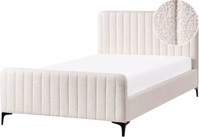 Letto matrimoniale in bouclè con testiera trapuntata gambe in metallo da 120 x 200 cm e base a doghe bianco sporco Design moderno