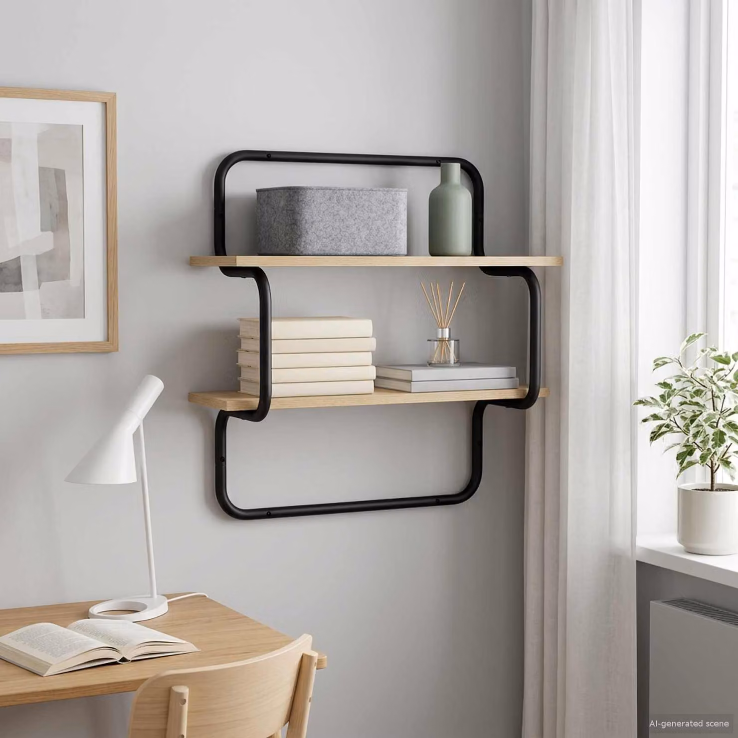 vidaXL Mensola a muro a 2 livelli in stile industriale, colore marrone, L: 80 cm, P: 24,5 cm, H: 61 cm