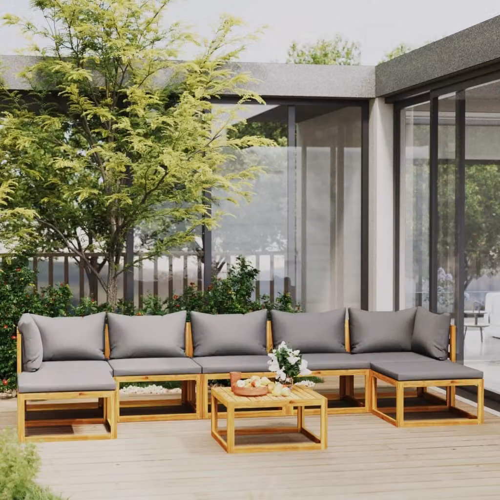 Set di Divani da Giardino vidaXL 8 pz in Legno di Acacia con Cuscini Grigi e Tavolino – 1