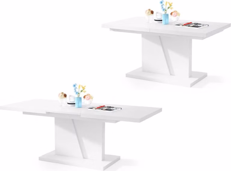 Tavolino All4All Noel, tavolino da caffè, tavolino da salotto, tavolino da divano con ripiani, tavolo da pranzo con piano estraibile, allungabile, 120x70 cm, bianco opaco