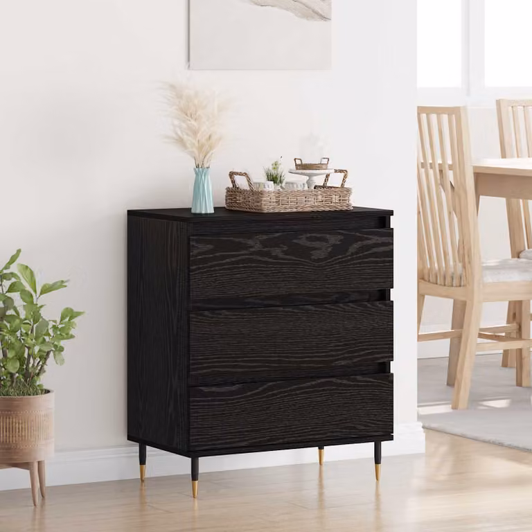Credenza moderna vidaXL in legno MDF e metallo, colore nero, L: 60 cm, P: 35 cm, H: 70 cm