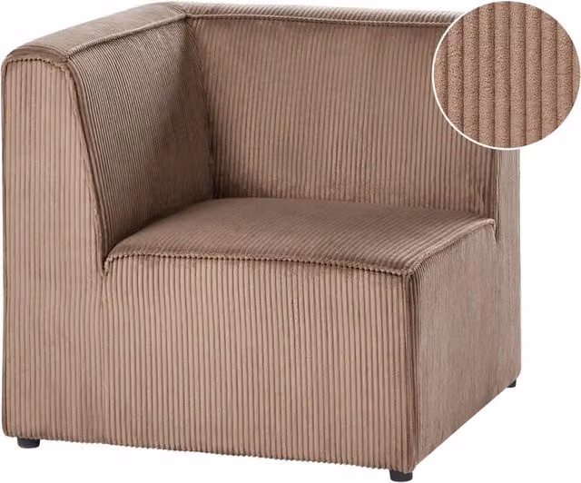 Modulo divano a 1 posto Beliani in velluto a coste beige con sezione angolare stile moderno lato sinistro