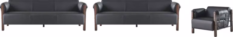 Sofagarnituren Sofa-Set 3-Sitzer Sessel Schwarz Holz Sofas Ledersofas