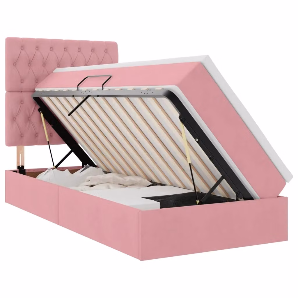 Letto con contenitore e illuminazione LED vidaXL in velluto rosa, L/P/H: 90 x 190 x 128 cm – 2