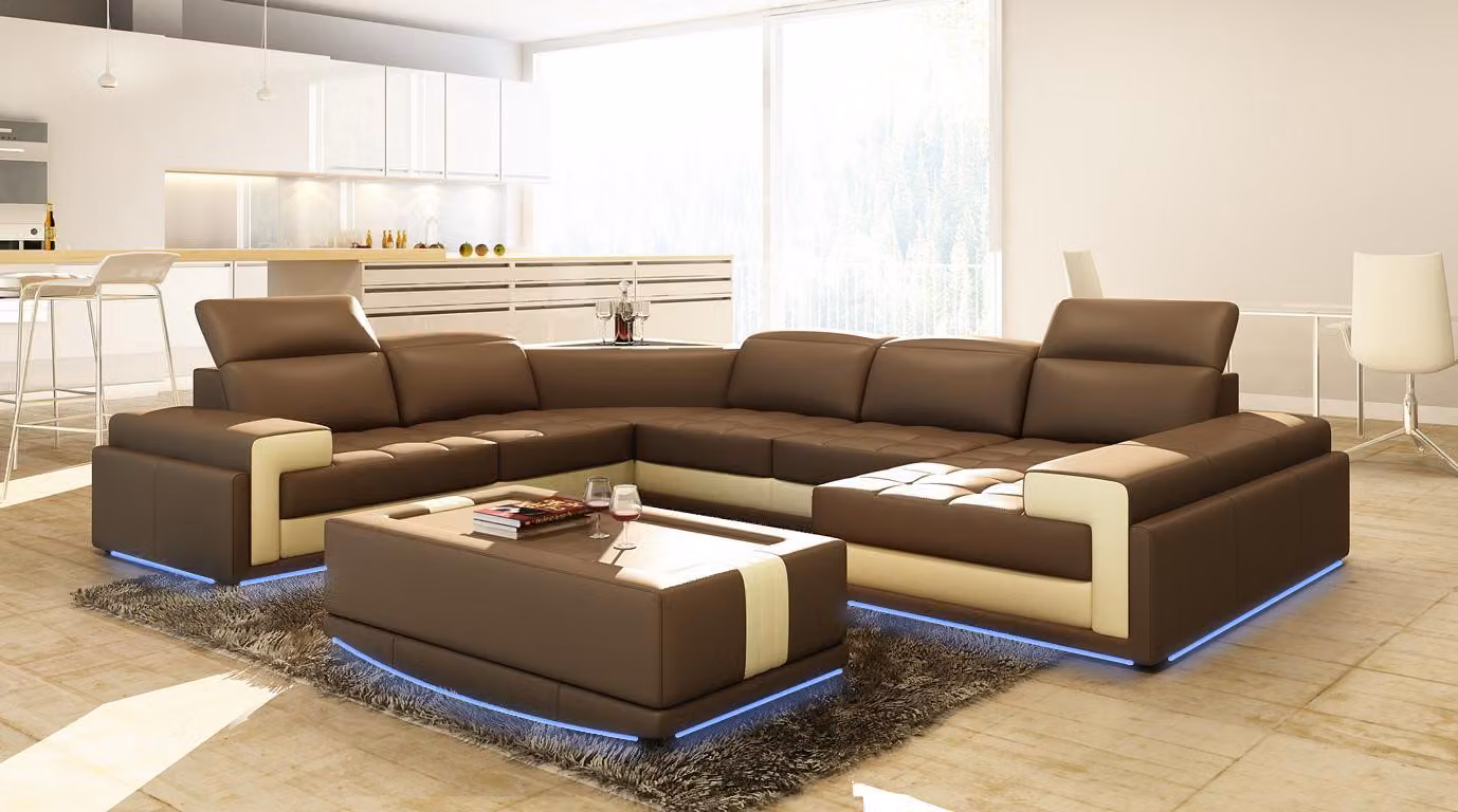 Ledersofa Couch Wohnlandschaft Ecksofa Eck Garnitur Design Modern Sofa 5104