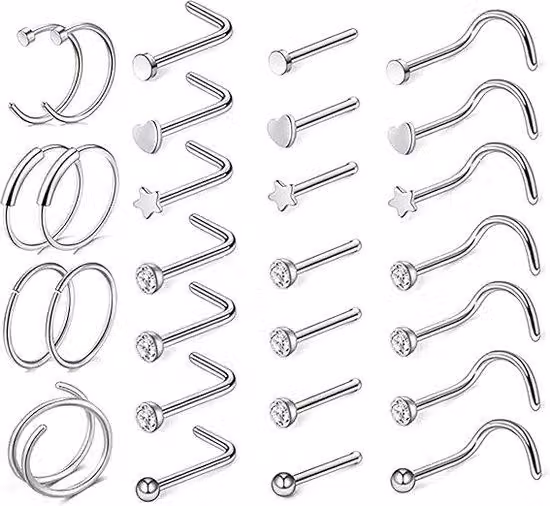 Anelli Neus in acciaio chirurgico da 20 g, forma a L, neri
